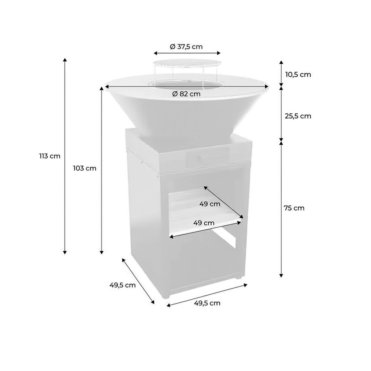 Brasero barbecue Ø81,5cm avec grille de cuisson et espace de rangement